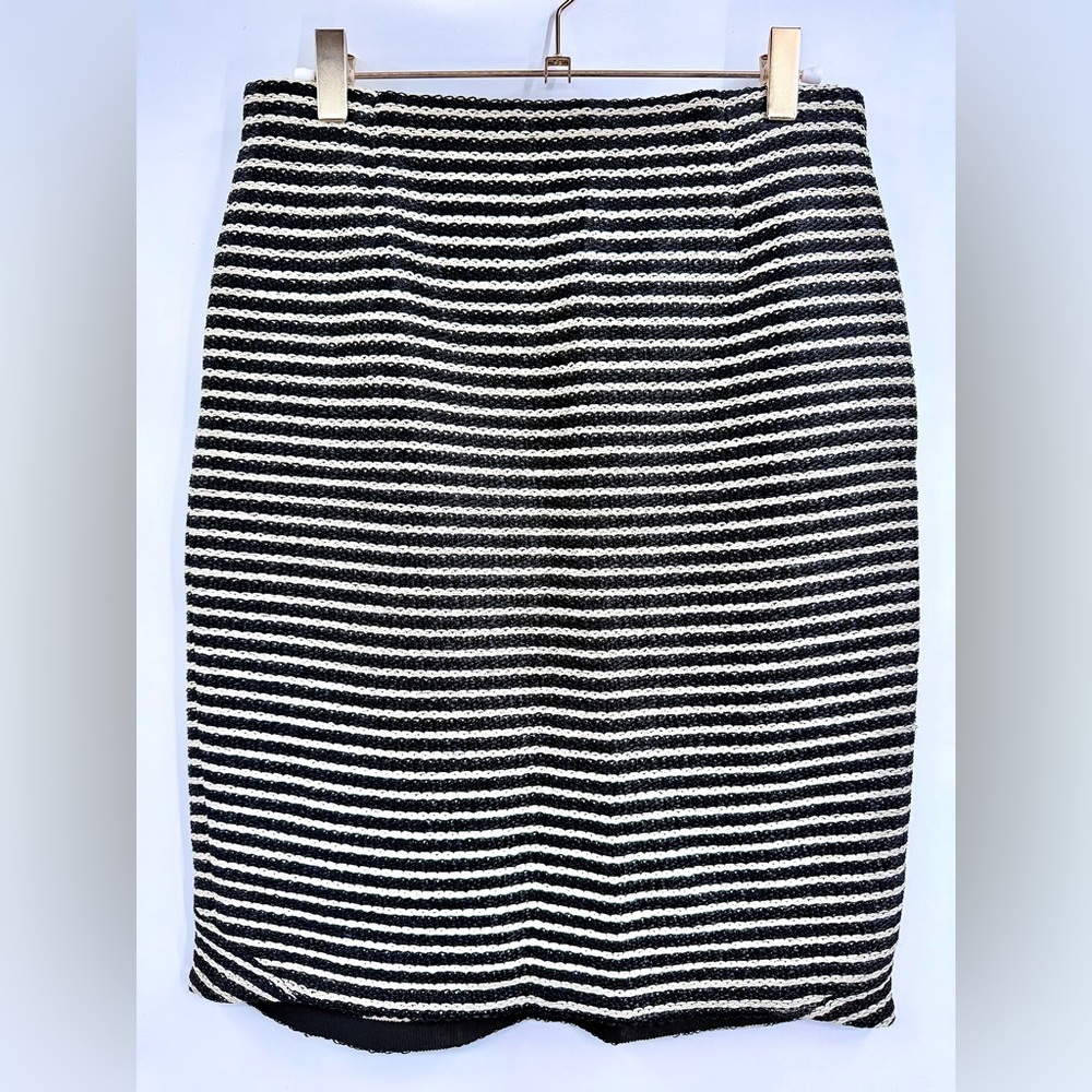 LES COPAINS Striped Raffia Woven Pencil Skirt Made In Italy 42 - Picture 2 of 10
